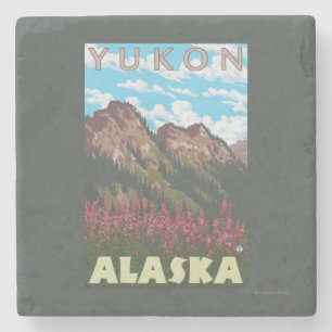 Fireweed & Mountains - Yukon, Alaska Stone Coaster