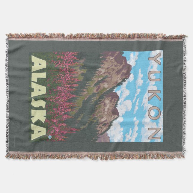 Fireweed & Mountains - Yukon, Alaska Throw Blanket (Front)