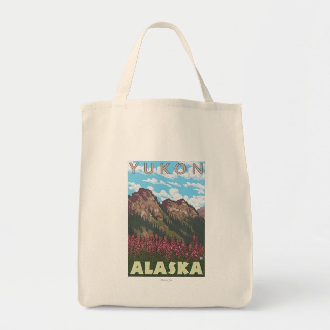 Fireweed & Mountains - Yukon, Alaska Tote Bag (Front)