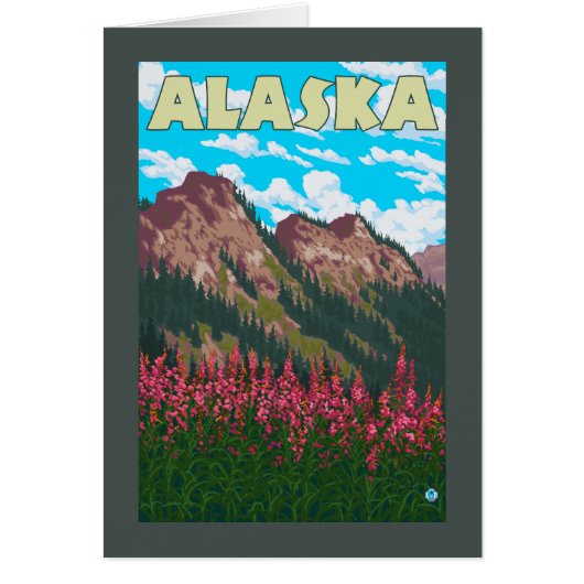 Fireweed with Mountains Vintage Travel Poster (Front)
