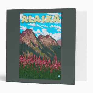 Fireweed with Mountains Vintage Travel Poster 3 Ring Binder