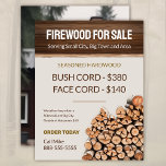 Firewood For Sale Business Flyer Template<br><div class="desc">A flyer for lumber, logging and tree cutting businesses that sell and deliver firewood. The design allows you to fill out areas that you service, the type of firewood you sell, a price list to list your face cord and bush cord pricing, as well as your contact and delivery information....</div>