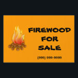 Firewood For Sale Yard Sign<br><div class="desc">Firewood For Sale with a burning campfire clipart on a bright orange background. Change background color, as needed.</div>