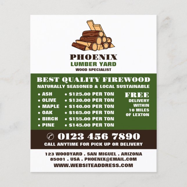 Firewood, Lumber/Timber/Wood Yard Advert Flyer (Front)