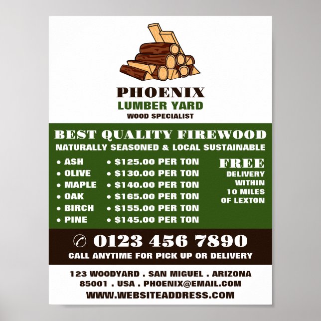 Firewood, Lumber/Timber/Wood Yard Advert Poster (Front)