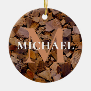 Firewood rustic cabin wood grain tree bark pattern ceramic ornament