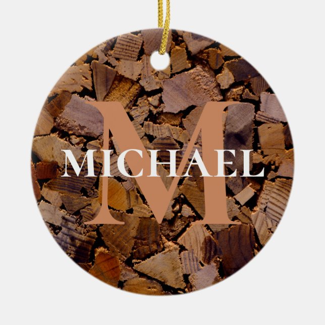 Firewood rustic cabin wood grain tree bark pattern ceramic ornament (Front)