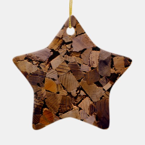 Firewood rustic cabin wood grain tree bark pattern ceramic ornament