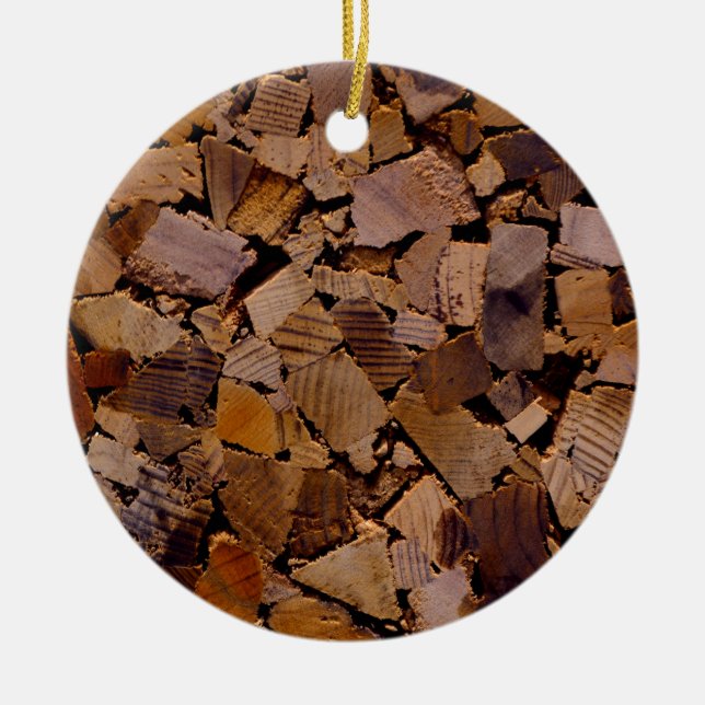 Firewood rustic cabin wood grain tree bark pattern ceramic ornament (Front)