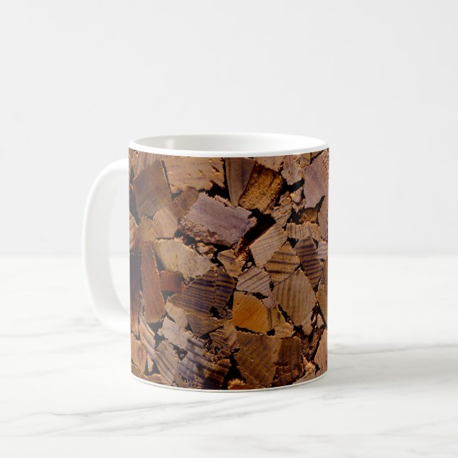 Firewood rustic cabin wood grain tree bark pattern coffee mug (Front Left)