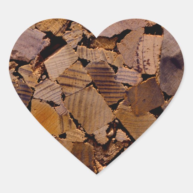 Firewood rustic cabin wood grain tree bark pattern heart sticker (Front)