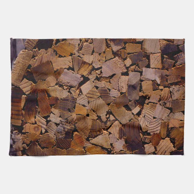 Firewood rustic cabin wood grain tree bark pattern kitchen towel (Horizontal)