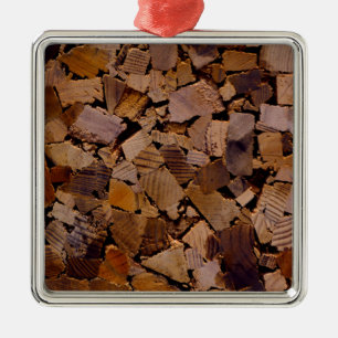 Firewood rustic cabin wood grain tree bark pattern metal ornament