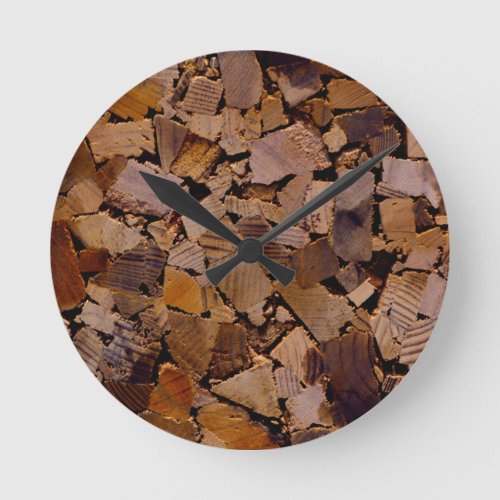 Firewood rustic cabin wood grain tree bark pattern round clock