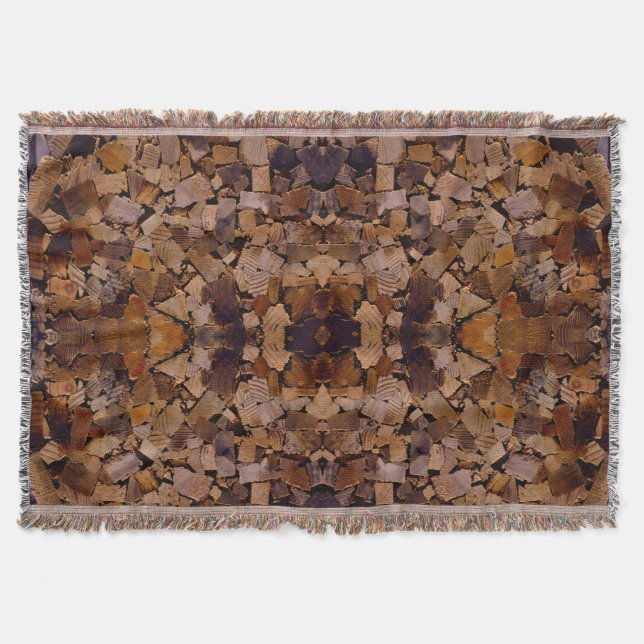 Firewood rustic cabin wood grain tree bark pattern throw blanket (Front)