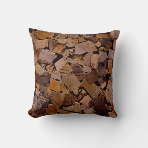 Firewood rustic cabin wood grain tree bark pattern throw pillow