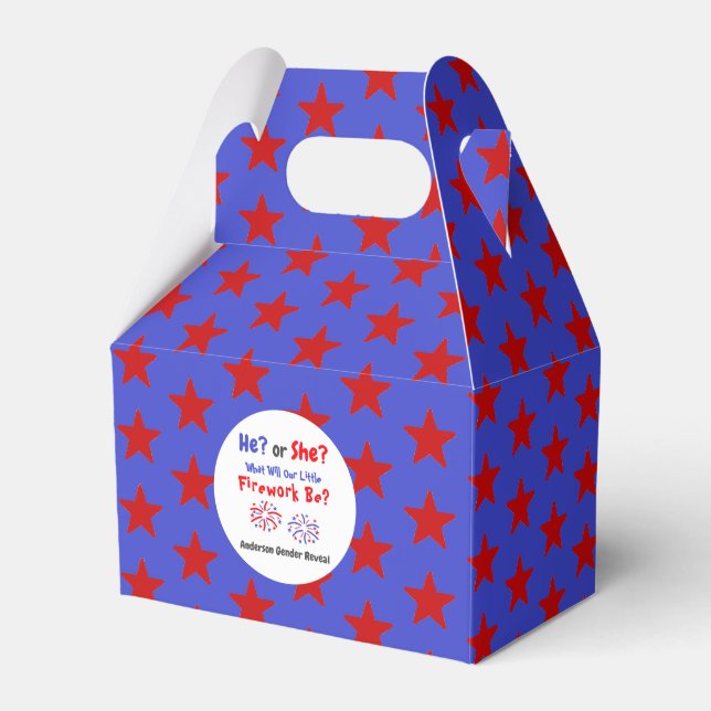 Firework American Gender Reveal Favor Boxes (Front Side)