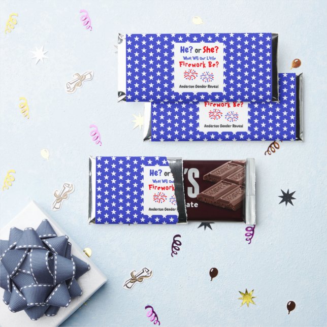 Firework American Gender Reveal Hershey Bar Favors (Front)