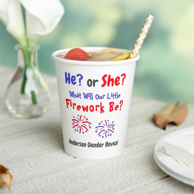 Firework American Gender Reveal Paper Cups (Insitu)