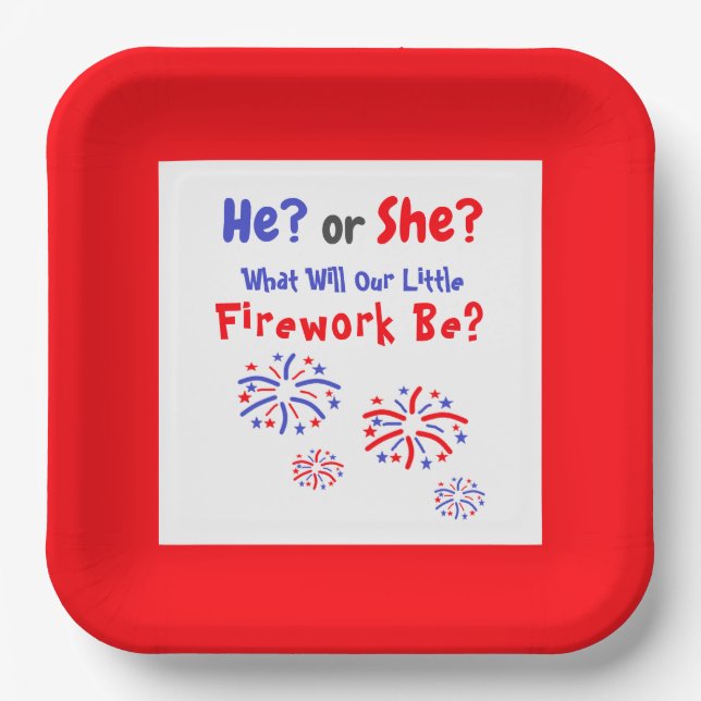 Firework American Gender Reveal Paper Plate (Front)