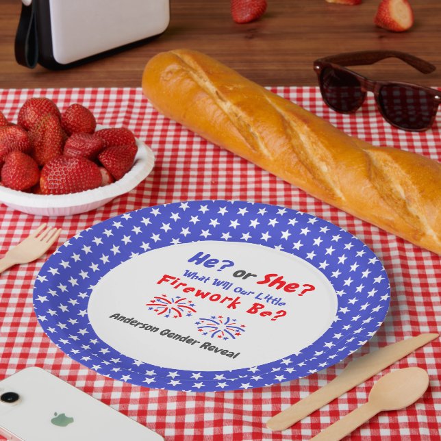 Firework American Gender Reveal Paper Plates (Picnic)