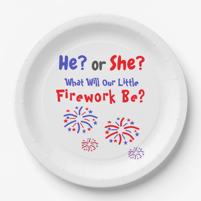 Firework American Gender Reveal Paper Plates (Front)