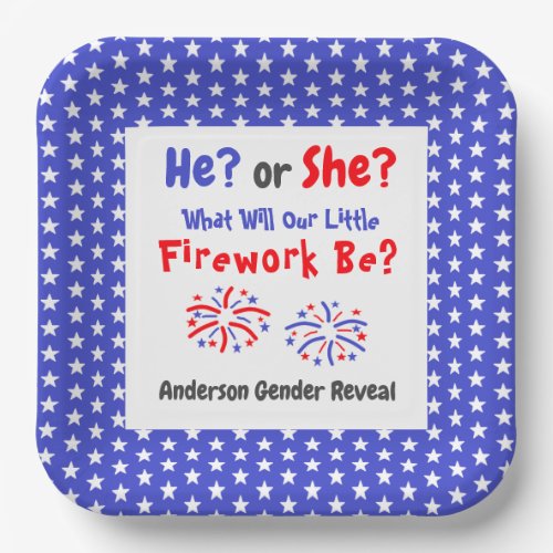 Firework American Gender Reveal Paper Plates