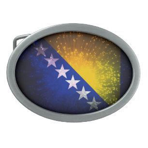 Firework; Bosnia Flag Oval Belt Buckle