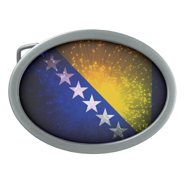 Firework; Bosnia Flag Oval Belt Buckle (Front)
