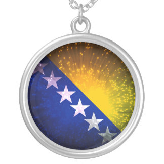 Firework; Bosnia Flag Silver Plated Necklace