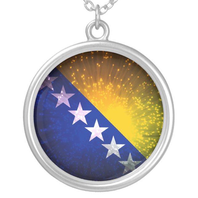 Firework; Bosnia Flag Silver Plated Necklace (Front)