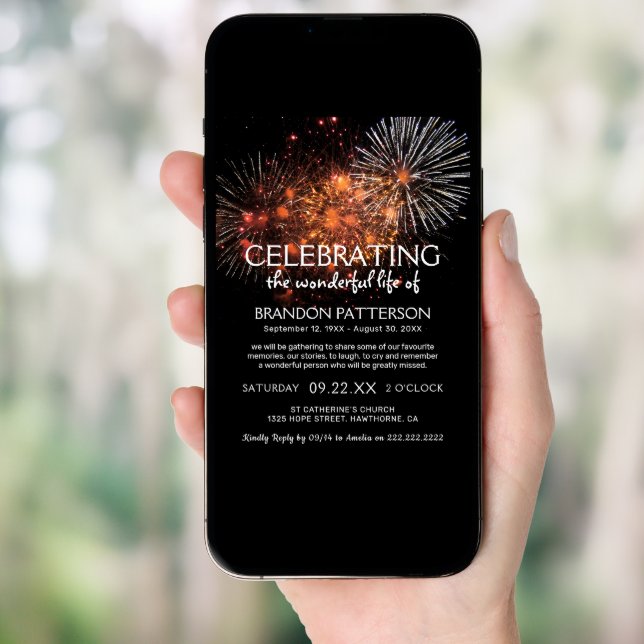Firework Celebration of Life | Funeral Invitation (Front Digital)