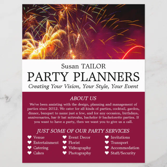 Firework Display, Party Event Planner Advertising Flyer | Zazzle