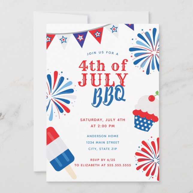 Firework Fourth of July BBQ Invitation (Front)