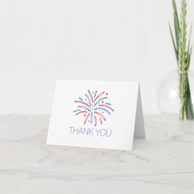Firework Fourth of July Birthday Letterpress Thank You Card (Front)