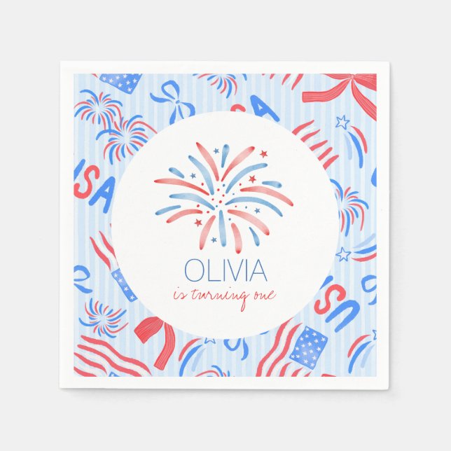 Firework Fourth of July Birthday Napkins (Front)