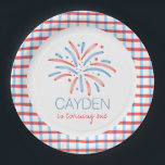 Firework Fourth of July Birthday Paper Plates<br><div class="desc">firework fourth of july birthday party plate with plaid.</div>