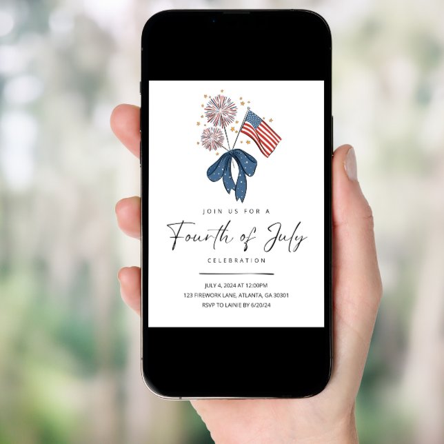 Firework Fourth Of July Party Invite Patriotic 4th (Front Digital)