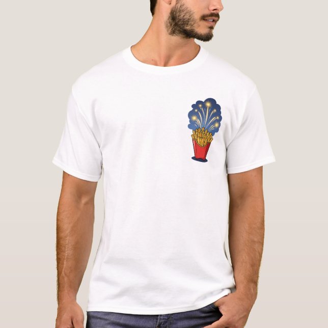 Firework Fries Illustration with Golden Sparks T-Shirt (Front)