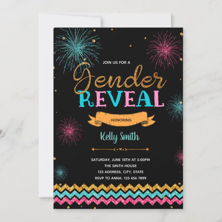 Firework gender reveal party invitation Zazzle