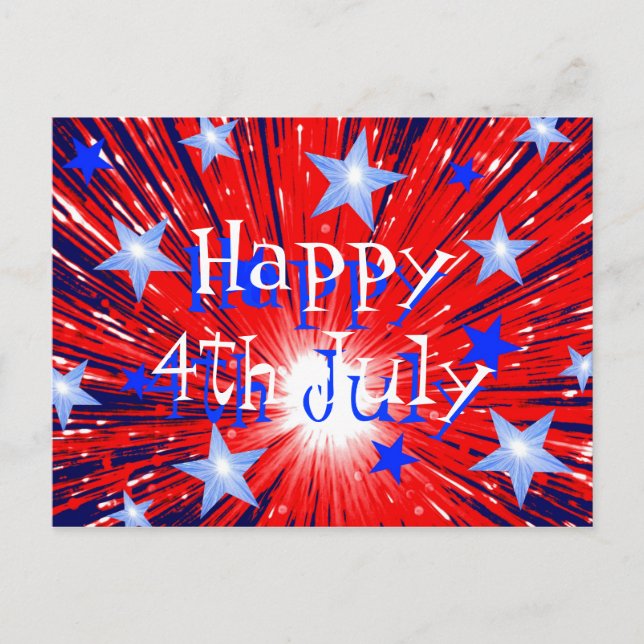 Firework Red White Blue 'Happy 4th July' postcard (Front)