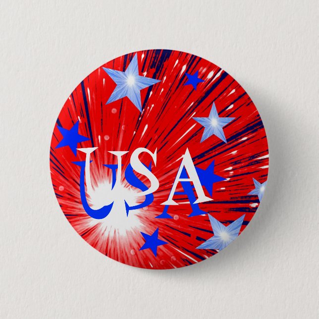 Firework Red White Blue 'USA' button round (Front)