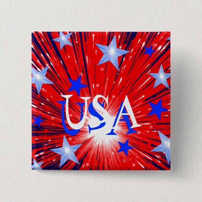 Firework Red White Blue 'USA' button square (Front)