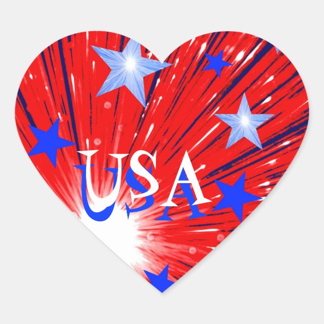 Firework Red White Blue 'USA' sticker heart (Front)