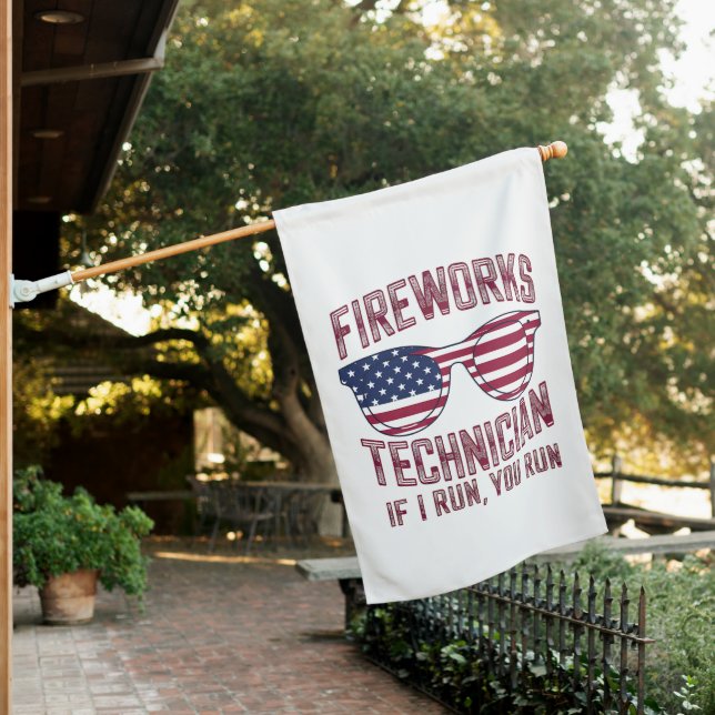 Firework Technician 4Th Of July Funny Usa House Flag (In SItu)