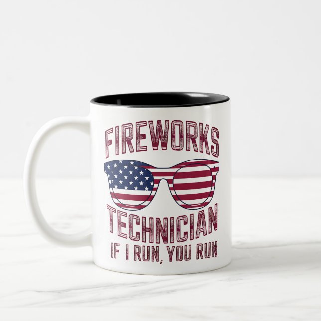 Firework Technician 4Th Of July Funny Usa Two-Tone Coffee Mug (Left)