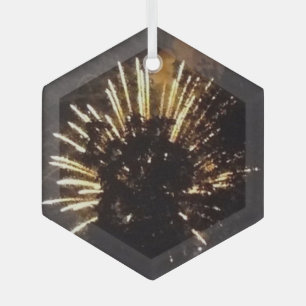 Fireworks 10 glass hexagon ornament