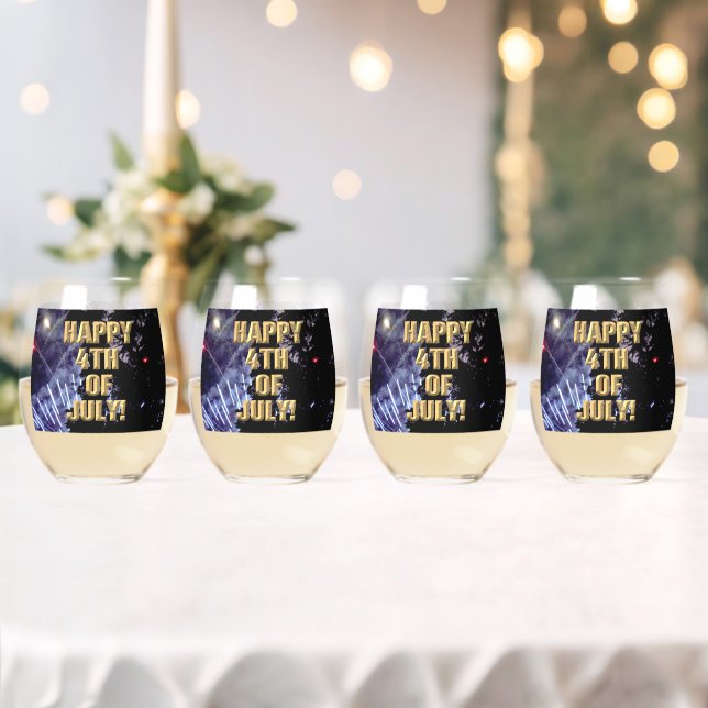 Fireworks 1 4th of July wine glasses set of 4 (Insitu (Wedding))