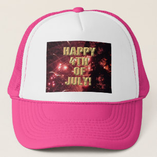 Fireworks 3 4th of July pink and white trucker hat