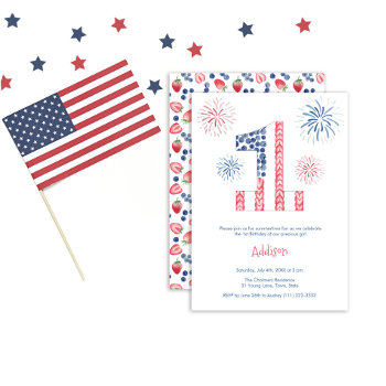 Fireworks 4th July Outdoor 1st Birthday Party Invitation by DulceGrace at Zazzle